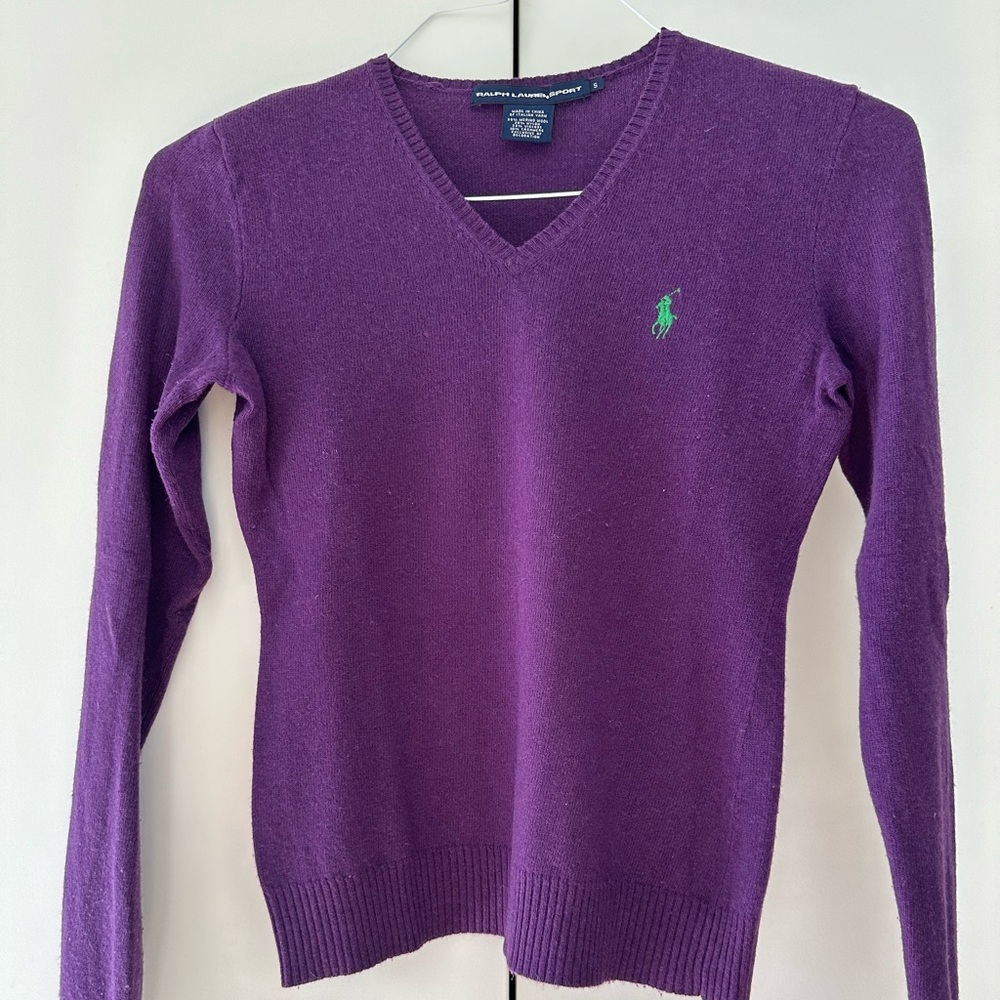 Ralph Lauren Sport Purple Merino Wool Blend V-Neck Sweater (Size S)